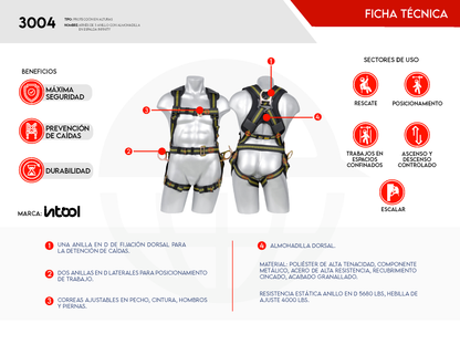 Arnés de Seguridad 3 Anillos Almohadilla Espalda