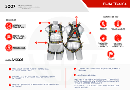 Arnés de Seguridad 5 Anillos Almohadilla Espalda