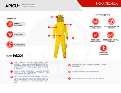 Traje de apicultor con capucha y guantes