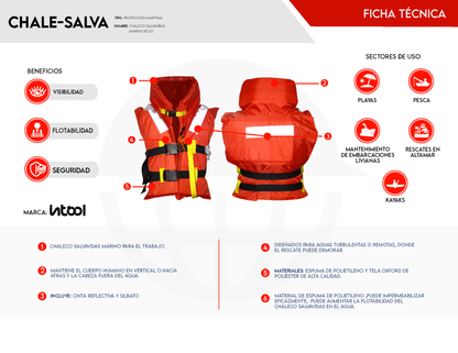 Chaleco Salvavidas Marino Rojo Profesional