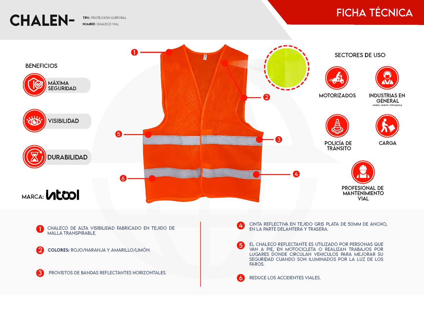 Chaleco Vial INTOOL Alta Visibilidad - Seguridad Profesional