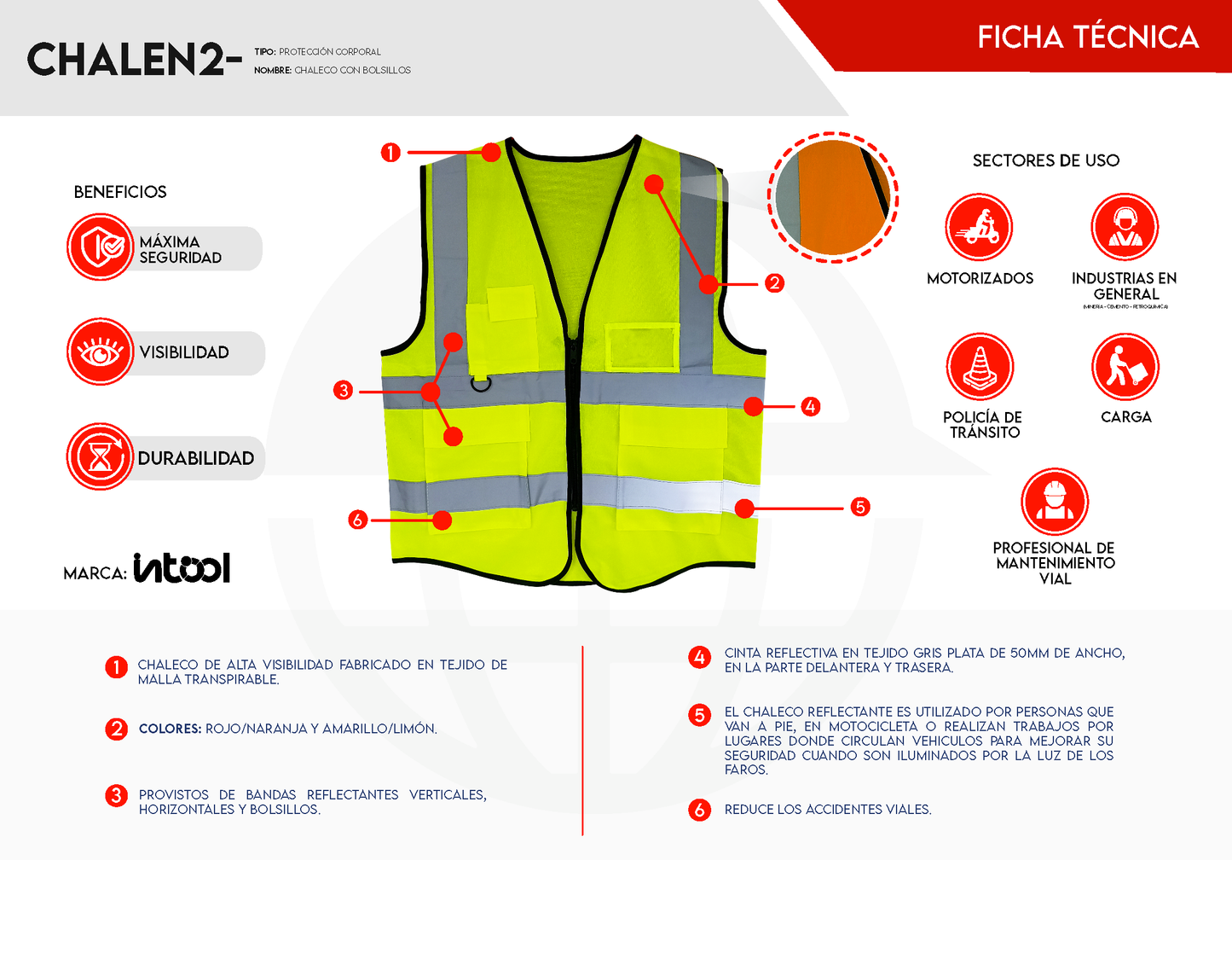 Chaleco Vial Bolsillos INTOOL - Profesional Funcional