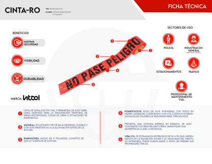 Cinta Roja de Peligro 4" x 300 MTS