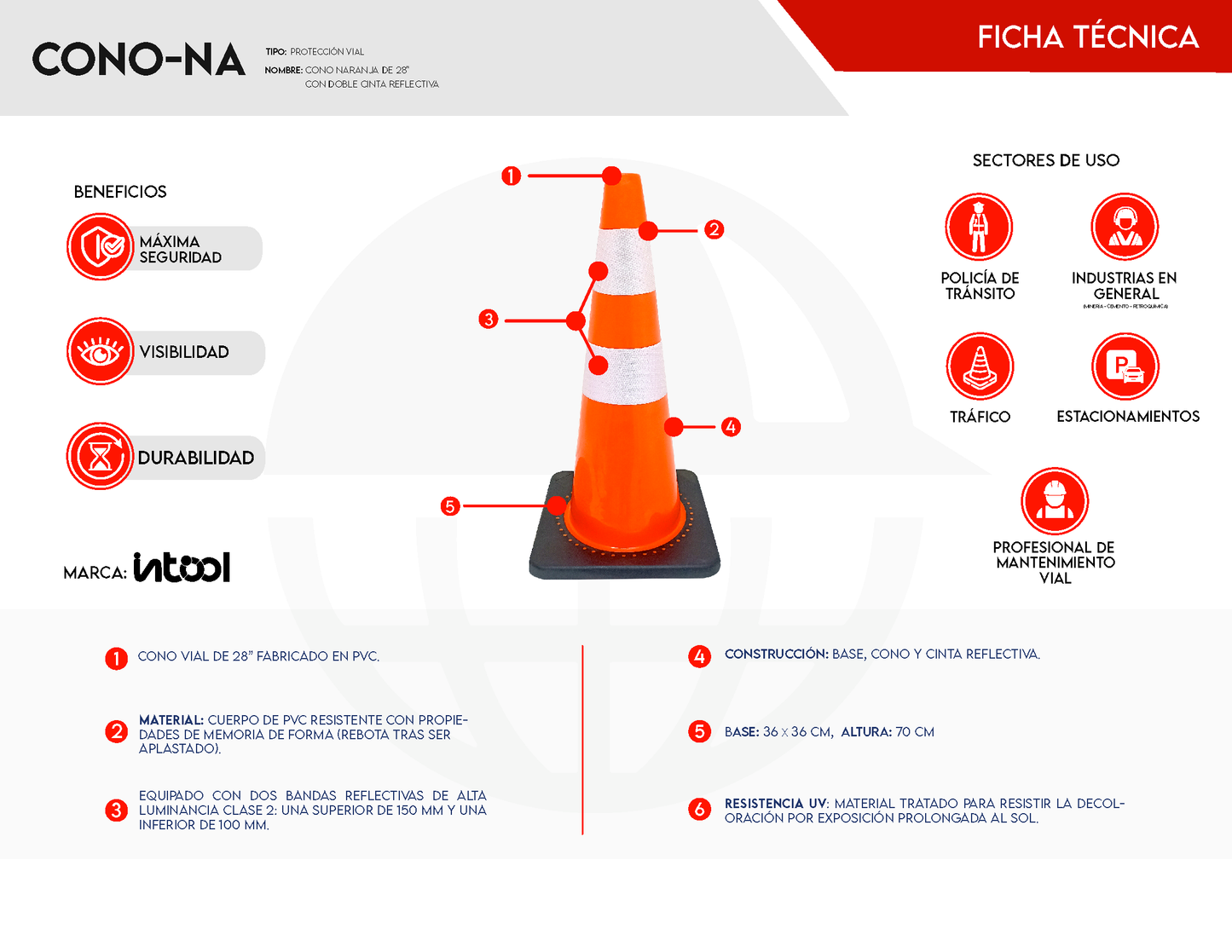 Cono Naranja de 28" con Doble Cinta Reflectiva