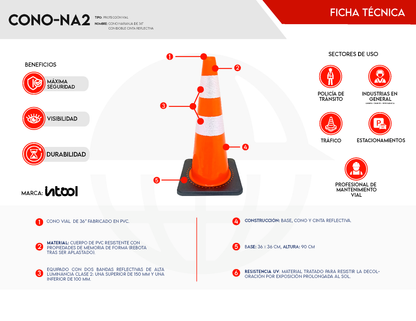 Cono Naranja de 36" con Doble Cinta Reflectiva