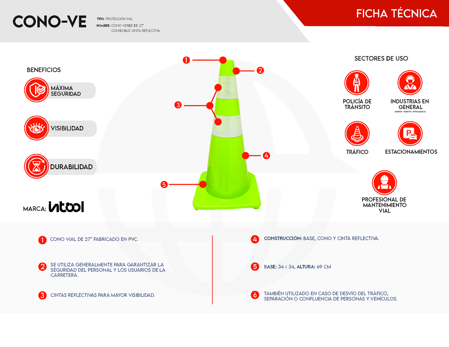Cono Verde de 27" con Doble Cinta Reflectiva