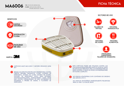 Cartucho Vapores Orgánicos y Ácidos 3M 6006 Premium
