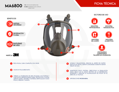 Respirador Cara Completa 3M 6800 - Protección Total